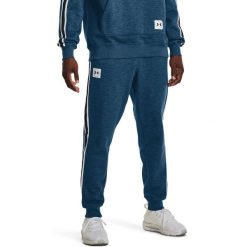 Spodnie dresowe męskie Under Armour Essential Heritage Fleece Jogger. Niebieskie spodnie sportowe męskie Under Armour, m, bez wzorów, z dresówki, trekkingowe. Za 169.99 zł.