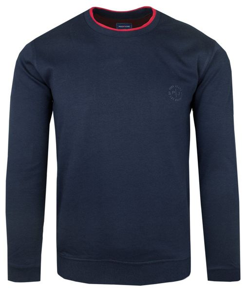 Bawełniana Męska Bluza PAKO JEANS z Lamówką - Granatowa. Niebieskie bluzy męskie Pako Jeans, m, bez wzorów, z bawełny, klasyczne, bez ramiączek, bez kaptura. Za 169.00 zł.
