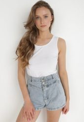 Biały Top Bawełniany Artiope. Białe topy damskie Born2be, l, bez wzorów, z bawełny, klasyczne, bez kołnierzyka, bez ramiączek. Za 19.99 zł.