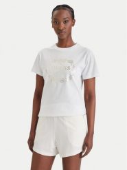 Guess T-Shirt E6GI00 I3Z14 Biały Regular Fit. Białe t-shirty damskie Guess, l, z aplikacjami, z bawełny, bez kołnierzyka, bez ramiączek. Za 189.99 zł.