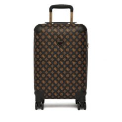 Walizka kabinowa Guess. Brązowe walizki damskie Guess, z aplikacjami. Za 829.99 zł.