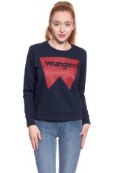 BLUZA WRANGLER DAMSKA LOGO CREW NAVY W6087HY35 112130466. Niebieskie bluzy damskie Wrangler, l, z aplikacjami, z bawełny, bez ramiączek, bez kaptura. W wyprzedaży za 69.99 zł.