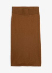 Spódnica dzianinowa z miękkiej mieszanki wełny. Brązowe spódnice damskie bonprix, bez wzorów, z dzianiny, eleganckie. Za 169.99 zł.