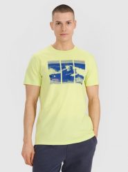 4F T-shirt regular z nadrukiem męski - zielony S. Zielone koszulki sportowe męskie 4F, m, bez wzorów, z bawełny, bez ramiączek. Za 69.99 zł.