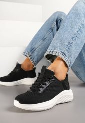 Czarno-Białe Buty Sportowe Sneakersy z Siateczki na Podeszwie z Tłoczeniami Kortebia. Czarne obuwie sportowe damskie Renee, bez wzorów, z jeansu, bez zapięcia. Za 74.99 zł.