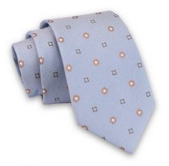 Niebieski Elegancki Męski Krawat -ALTIES- 7cm, Stylowy, Klasyczny, w Beżowy Wzór. Niebieskie krawaty i muchy Alties, bez wzorów, z tkaniny, eleganckie. Za 49.00 zł.
