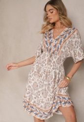 Ciemnobeżowa Wiskozowa Sukienka w Ornamentalny Print z Szeroką Gumką w Talii Danissna. Brązowe sukienki damskie Renee, na co dzień, l, bez wzorów, z wiskozy, eleganckie, bez kołnierzyka, bez ramiączek, midi, rozkloszowane. Za 49.99 zł.