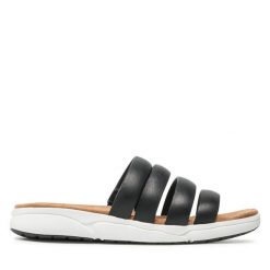 Klapki Caprice. Czarne klapki damskie Caprice, bez wzorów, bez obcasa, bez zapięcia. Za 229.99 zł.