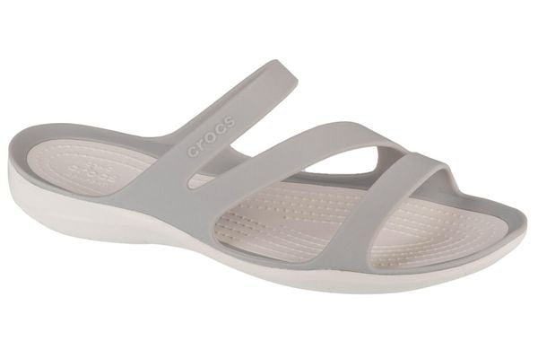 Klapki damskie Crocs Swiftwater. Szare klapki damskie Crocs, na lato, bez wzorów, z materiału, bez obcasa, bez zapięcia. Za 119.99 zł.