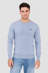 LA MARTINA Błękitny sweter męski BASIC COTTON WOOL. Niebieskie swetry męskie La Martina, l, bez wzorów, z bawełny, klasyczne, bez kołnierzyka, bez ramiączek. W wyprzedaży za 469.99 zł.