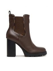 Guess Botki FLFNEL ELE10 Brązowy. Brązowe botki damskie Guess, z aplikacjami, ze skóry, bez obcasa, na słupku, bez zapięcia. Za 634.99 zł.