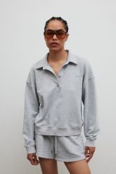 Bluza damska z kołnierzem w kolorze GREY MELANGE - EXPLORE-S/M. Szare bluzy damskie Marsala, m, bez wzorów, z bawełny, eleganckie, bez ramiączek, bez kaptura. Za 339.90 zł.