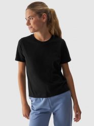 4F T-shirt regular gładki damski - czarny XS. Czarne t-shirty damskie 4F, xs, bez wzorów, z bawełny, klasyczne, bez kołnierzyka, bez ramiączek. W wyprzedaży za 29.99 zł.