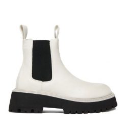 Sztyblety DeeZee. Białe botki damskie DeeZee, bez wzorów, bez obcasa, na płaskiej podeszwie, bez zapięcia. Za 229.99 zł.