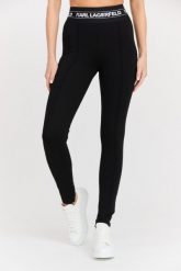 KARL LAGERFELD Czarne damskie legginsy Logo Elastic Punto Leggings. Czarne legginsy damskie KARL LAGERFELD, bez wzorów, z elastanu. W wyprzedaży za 394.99 zł.