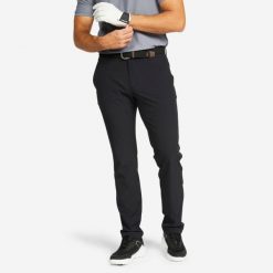 Spodnie do golfa chino męskie Inesis WW500. Czarne eleganckie spodnie męskie INESIS, bez wzorów, z elastanu, sportowe. Za 119.99 zł.