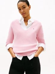 Tommy Hilfiger Sweter z dzianiny Kobiety Bawełna różowy, XS. Czerwone swetry nierozpinane damskie Tommy Hilfiger, xs, bez wzorów, z bawełny, eleganckie, bez kołnierzyka, bez ramiączek. Za 409.95 zł.