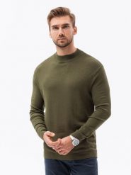 Sweter męski z półgolfem o gładkiej strukturze - oliwkowy V7 E178 - M. Zielone swetry męskie Ombre Clothing, m, bez wzorów, z wiskozy, bez kołnierzyka, bez ramiączek. W wyprzedaży za 49.99 zł.