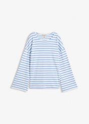 T-shirt z długim rękawem, z bawełny organicznej. Niebieskie t-shirty damskie bonprix, bez wzorów, z bawełny, bez kołnierzyka, bez ramiączek. Za 99.99 zł.
