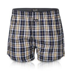 Męskie Bokserki Bawełniane - Pako Jeans - Granatowo-Żółta Kratka. Niebieskie bokserki męskie Pako Jeans, bez wzorów, z bawełny. Za 33.00 zł.