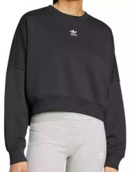 Bluza sportowa damska Adidas Essential Crew Fleece. Czarne bluzy damskie Adidas, s, bez wzorów, z bawełny, klasyczne, bez ramiączek, bez kaptura. Za 190.89 zł.