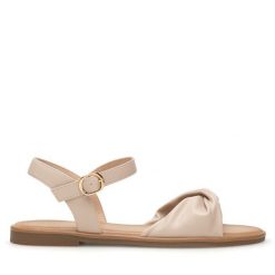 Sandały JENNY. Brązowe sandały damskie Jenny, bez wzorów, bez obcasa, na płaskiej podeszwie, bez zapięcia. Za 79.99 zł.