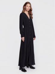 Sisley Sukienka koszulowa 4B5FLV01P Czarny Regular Fit. Czarne sukienki damskie Sisley, bez wzorów, z wiskozy, bez kołnierzyka, bez ramiączek, koszulowe. Za 399.99 zł.