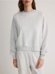 Bawełniana bluza - jasnoszary. Szare bluzy damskie Reserved, l, bez wzorów, z bawełny, bez ramiączek, bez kaptura. W wyprzedaży za 59.99 zł.