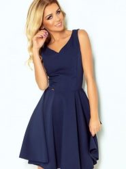 Sukienka Model 114-7 Navy - Numoco. Niebieskie sukienki damskie Numoco, l, bez wzorów, z elastanu, wizytowe, bez kołnierzyka, plus size, bez ramiączek, rozkloszowane. Za 245.08 zł.