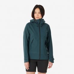 Kurtka turystyczna damska Quechua MH500. Niebieskie kurtki sportowe damskie QUECHUA, l, bez wzorów, z elastanu, bez ramiączek, bez kaptura, trekkingowe. Za 369.99 zł.