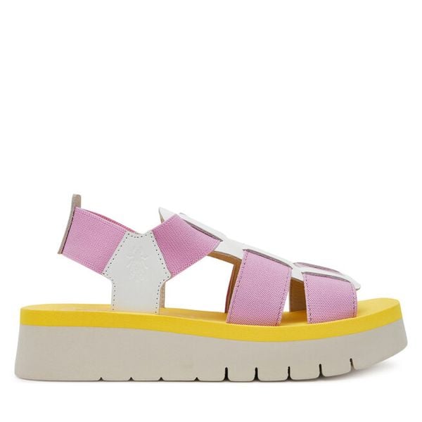 Sandały Fly London. Czerwone sandały damskie Fly London, bez wzorów, bez obcasa, na koturnie, bez zapięcia. Za 429.99 zł.