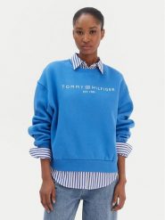 Tommy Hilfiger Bluza Corp Logo WW0WW47831 Niebieski Regular Fit. Niebieskie bluzy damskie Tommy Hilfiger, xs, bez wzorów, z bawełny, bez ramiączek, bez kaptura. Za 329.99 zł.
