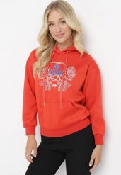 Pomarańczowa Bluza z Kapturem i Nadrukiem oraz Ściągaczami Apperforda. Brązowe bluzy damskie Born2be, l, bez wzorów, z polaru, casualowe, bez ramiączek, z kapturem. Za 84.99 zł.