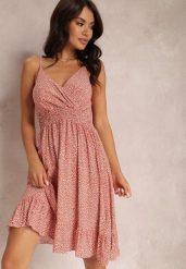 Różowa Sukienka Abellu. Czerwone sukienki damskie Renee, l, bez wzorów, z bawełny, bez kołnierzyka, bez ramiączek, mini, dopasowane. Za 54.99 zł.