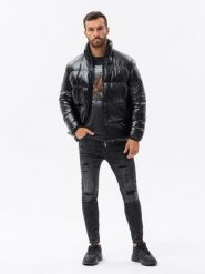 Kurtka męska zimowa puffer błyszcząca - czarna V1 - Rozmiar: XXL. Czarne kurtki męskie Ombre Clothing, na zimę, m, bez wzorów, bez kaptura. W wyprzedaży za 239.99 zł.