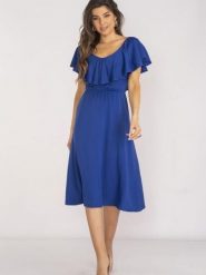 Sukienka Model A659 Blue - awama. Niebieskie sukienki damskie Awama, na spotkanie biznesowe, na lato, l, bez wzorów, z elastanu, eleganckie, bez kołnierzyka, bez ramiączek, midi. Za 276.30 zł.