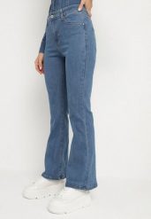 Niebieskie Jeansy Dzwony z Bawełną Barilen. Niebieskie jeansy damskie Born2be, bez wzorów, z bawełny, boho, z podwyższonym stanem. Za 69.99 zł.