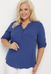 Granatowa Bluzka z Wiskozy Artanassa. Niebieskie bluzki damskie Born2be, l, bez wzorów, z wiskozy, bez kołnierzyka, bez ramiączek. Za 44.99 zł.