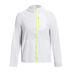 Damska wodoodporna kurtka z kapturem Under Armour Launch Lightweight. Białe kurtki sportowe damskie Under Armour, bez wzorów, bez ramiączek, z kapturem, do biegania. Za 438.00 zł.