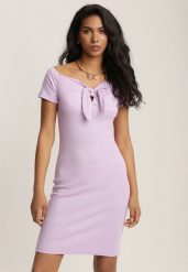 Liliowa Sukienka Aquita. Fioletowe sukienki damskie Renee, s, bez wzorów, z bawełny, sportowe, bez kołnierzyka, bez ramiączek, mini, dopasowane. Za 49.99 zł.