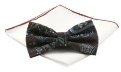 Mucha Męska z Białą Poszetką - Chattier - Brąz z Orientalnymi, Niebieskimi Akcentami. Białe krawaty i muchy Chattier, bez wzorów, z mikrofibry, eleganckie. Za 59.00 zł.