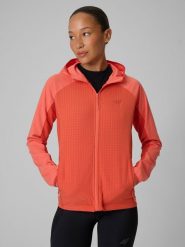 4F Bluza trekkingowa regular z kapturem damska - różowa L. Czerwone bluzy damskie 4F, na lato, l, bez wzorów, z tkaniny, wizytowe, bez ramiączek, z kapturem. Za 249.99 zł.