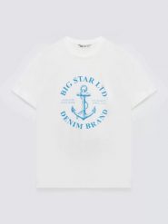 Koszulka męska z kontrastowym nadrukiem biała Kartes 100. Białe t-shirty męskie BIG STAR, l, bez wzorów, z bawełny, bez kołnierzyka, bez ramiączek. Za 79.99 zł.