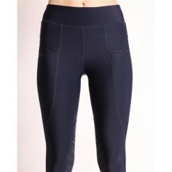Damskie legginsy jeździeckie z pełną przyczepnością i kryształową kieszenią Mont. Niebieskie legginsy damskie MONTAR, bez wzorów, z elastanu. Za 444.00 zł.