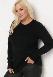 Czarny Sweter z Przeszyciami Maialle. Czarne swetry nierozpinane damskie Born2be, l, bez wzorów, klasyczne, bez kołnierzyka, bez ramiączek. Za 89.99 zł.