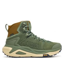 Trekkingi Hoka. Zielone botki męskie HOKA, bez wzorów, z gore-texu, sportowe, bez obcasa, bez zapięcia. Za 1,099.00 zł.