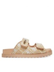 Guess Klapki FLJFZZ FAB19 Beżowy. Brązowe klapki damskie Guess, z aplikacjami, z materiału, bez obcasa, bez zapięcia. Za 599.99 zł.