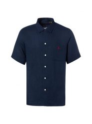 Polo Ralph Lauren koszula lniana z krótkim rękawem Mężczyźni Regular Fit len niebieski, S. Niebieskie koszule męskie Polo Ralph Lauren, m, bez wzorów, ze lnu, bez kołnierzyka, bez ramiączek. Za 649.95 zł.
