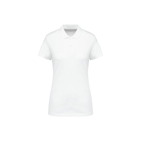 Koszulka polo z suprima dla kobiet Kariban Premium. Białe bluzki damskie KARIBAN, bez wzorów, z bawełny, bez kołnierzyka, bez ramiączek. Za 165.00 zł.