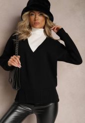 Czarna Bawełniana Bluza z Trójkątnym Dekoltem Hydralia. Czarne bluzy damskie Renee, bez wzorów, z bawełny, casualowe, bez ramiączek, bez kaptura. Za 84.99 zł.